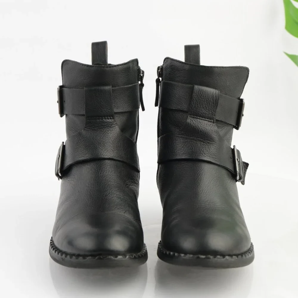 Gentle Souls Womens Best Moto Boot Size 8 Black Leather Buckle Block Heel Bootie